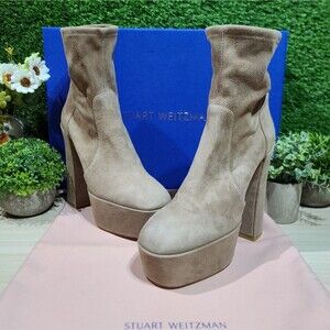 Stuart Weitzman Skyhigh 145 Platform Bootie - Cashmere US 8 B NEW